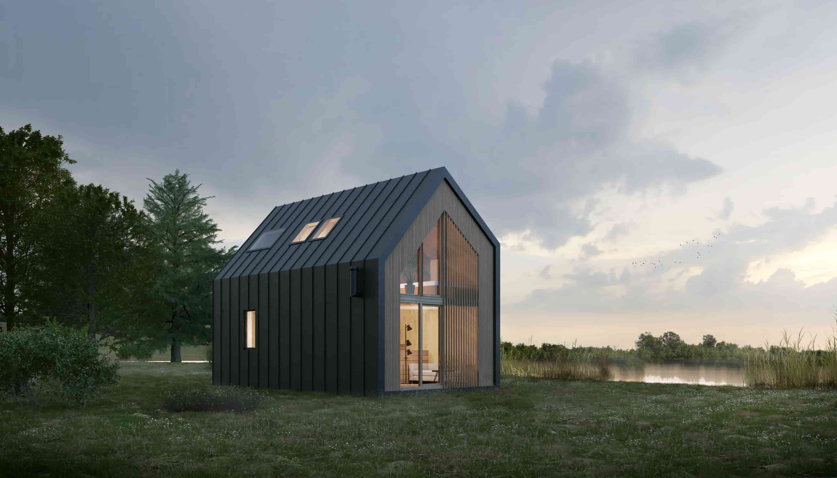 wolnostojący popielatego koloru budynku na rzecz jeziora