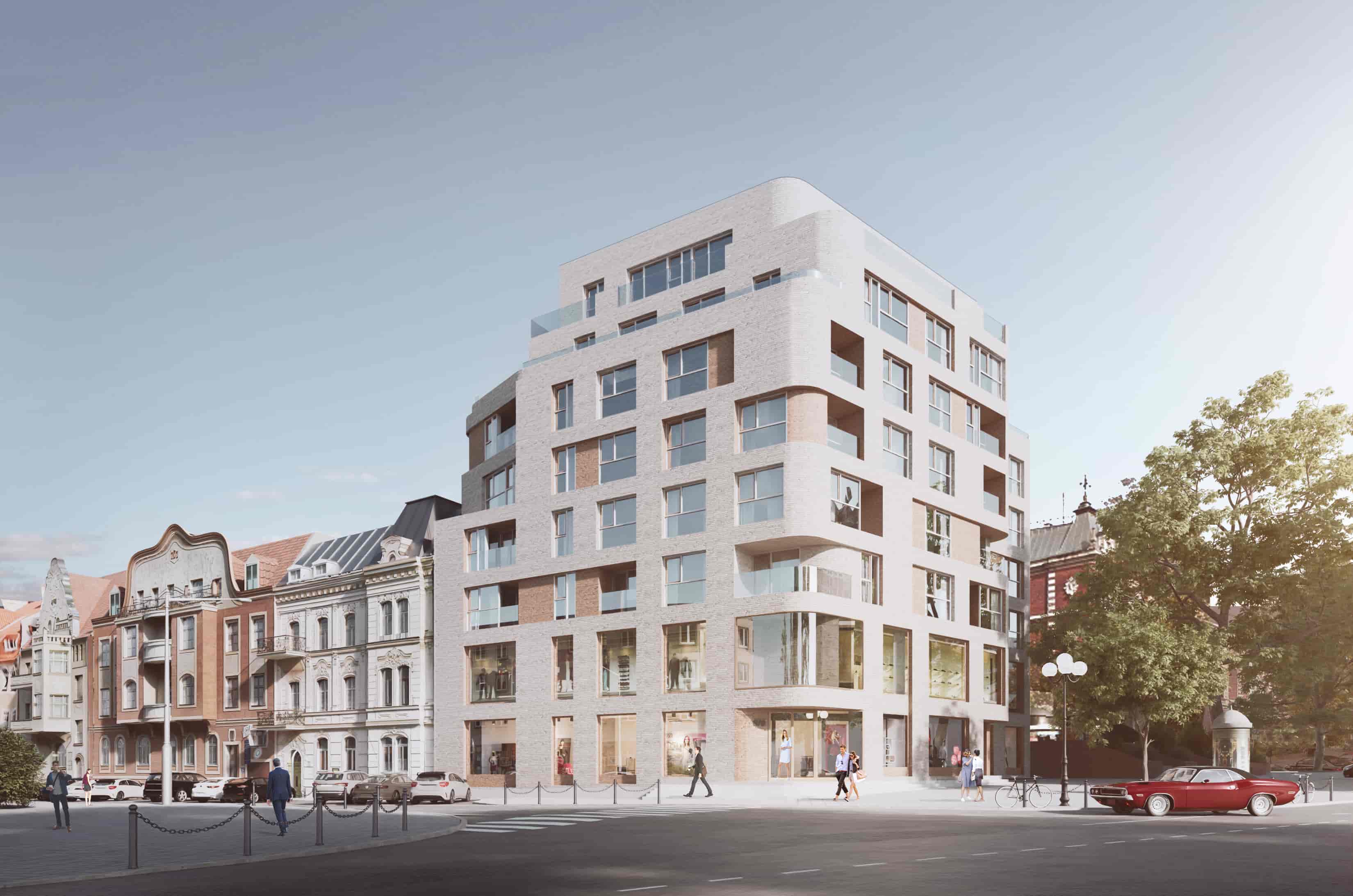 kont słonecznego budynku mieszkalnego z dużymi oknami